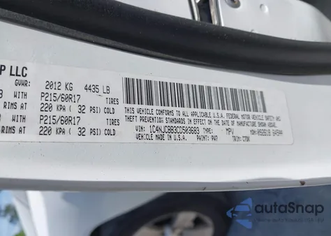 2012 Jeep Compass Sport z USA, uszkodzony, nr VIN 1C4NJCBB3CD503683